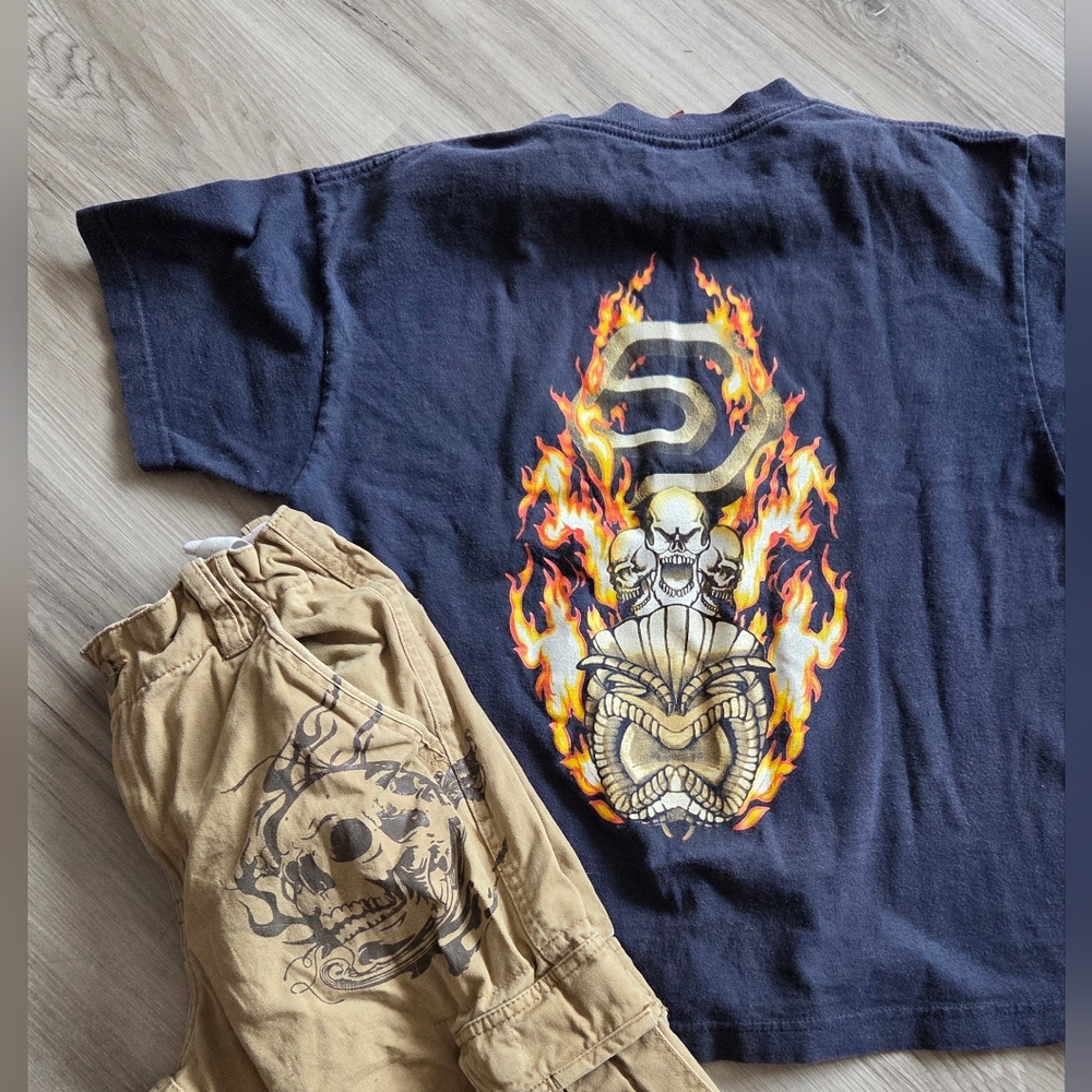 Youth Vintage Y2K Grunge‎ Skater Outfit Skulls/ Flames Vtg OP Boys Size 12